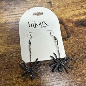 Bijoux Bar Black Spider Drop Earrings with Teardrop Crystal